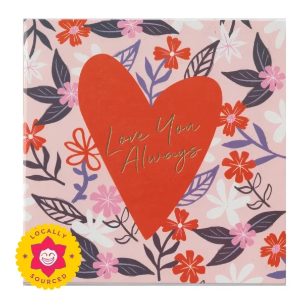 love you card with heart and flowers