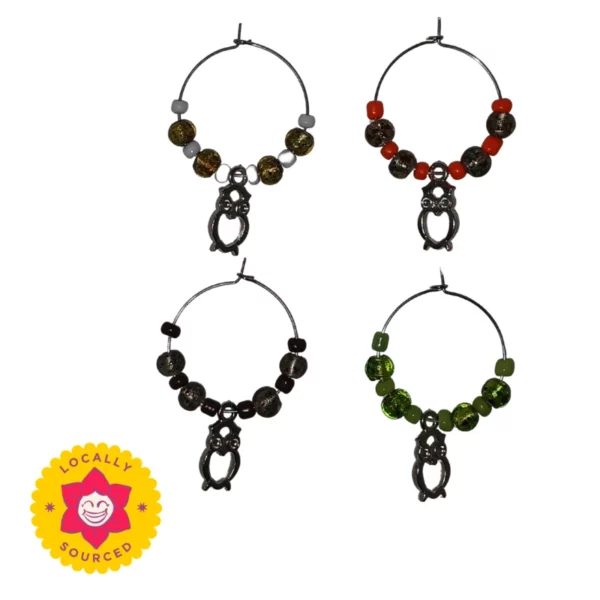 Wine Glass Charms, Silver Owls Pack of 4