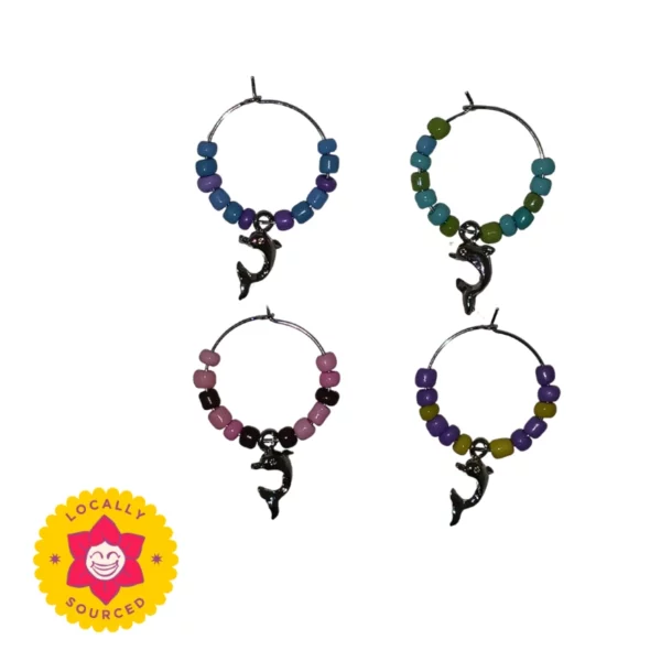 Wine Glass Charms, Silver Dolphins, Pack 4