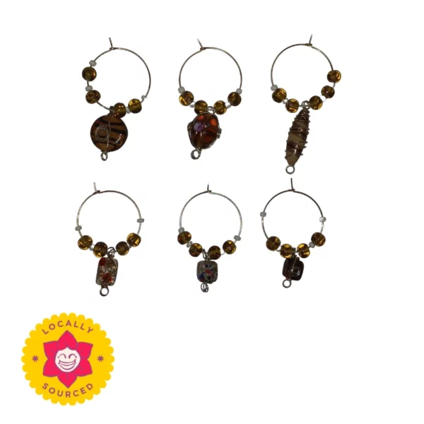 Wine Glass Charms pack of 6. Handcrafted, unique wine glass identifiers
