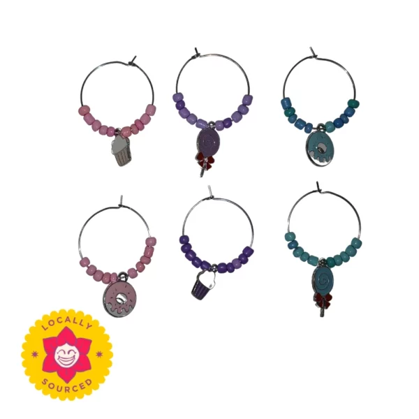 Wine Glass Charms. Enamel Sweet Treats. Pack of 6.