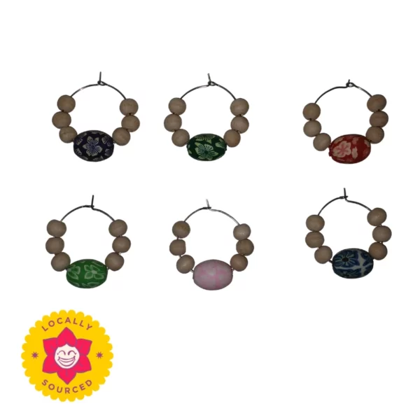 Wine Glass Charms, Clay Beads pack of 6