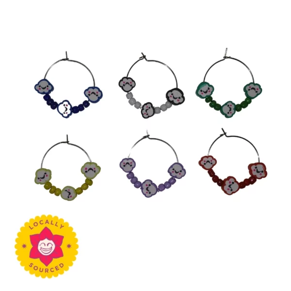 Wine Glass Charms, Rubber Beads pack of 6