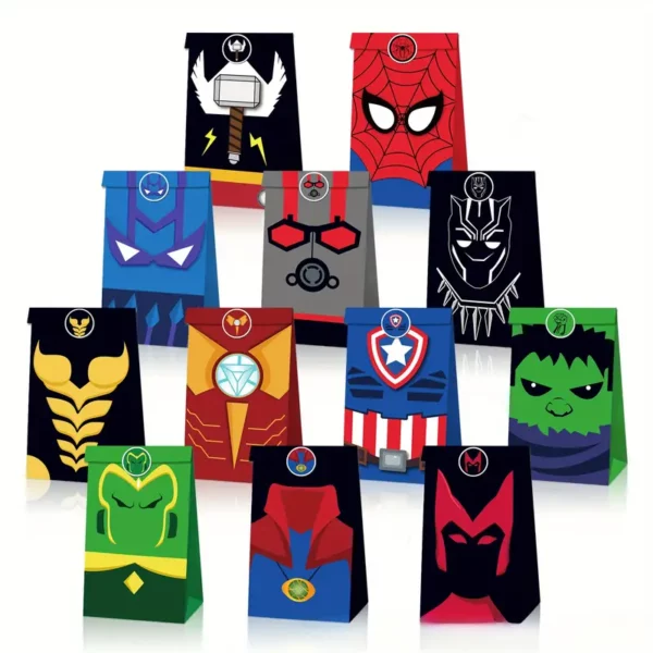 Superhero Paper Bags and Stickers - 12 Pack