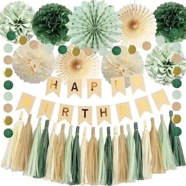 Sage Green, Green, Gold and Ivory Party Decorations
