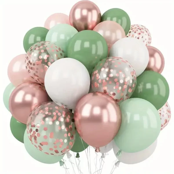 Sage Green, Green, Ivory and Rose Golden Balloons
