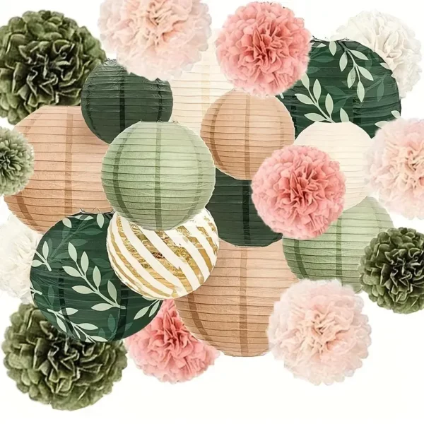 Green, Sage Green, Rose, Pink Paper Decorations