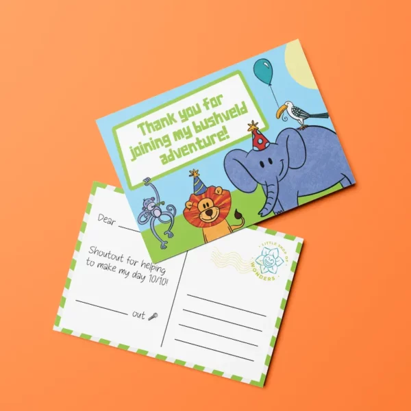 Kids Bushveld Party Thank You Card - Pack 20