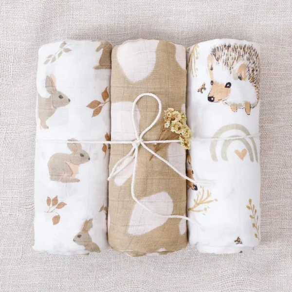 Muslin Swaddle Blanket 100% Cotton - 3 Pack Natural Beige