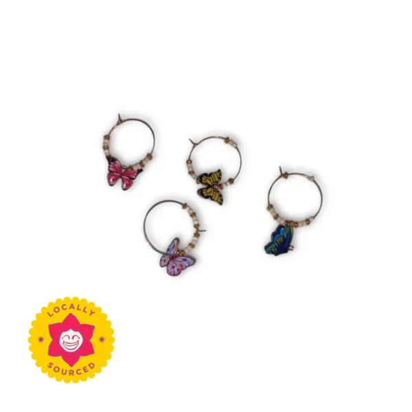 Wine Glass Charms - Enamel Butterflies