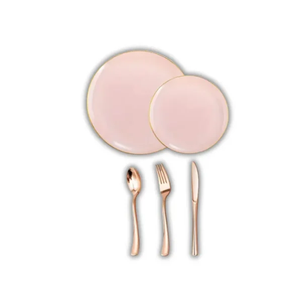 Re-usable Plastic Dinnerware Set - Pink and Rose Gold