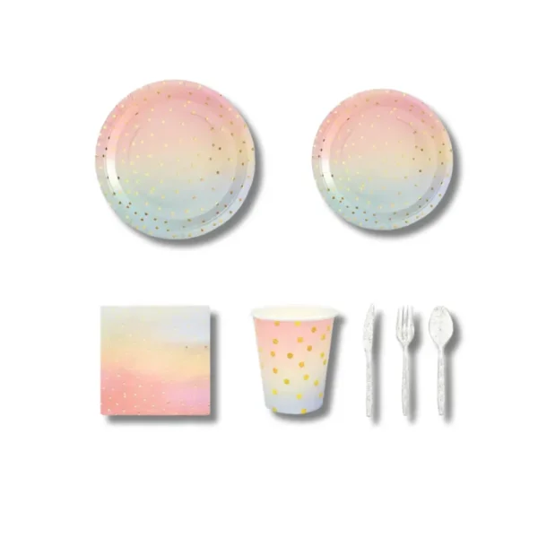 Paper and Plastic Rainbow Golden Party Tableware