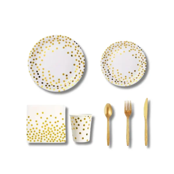 Paper and Plastic White & Gold Party Tableware